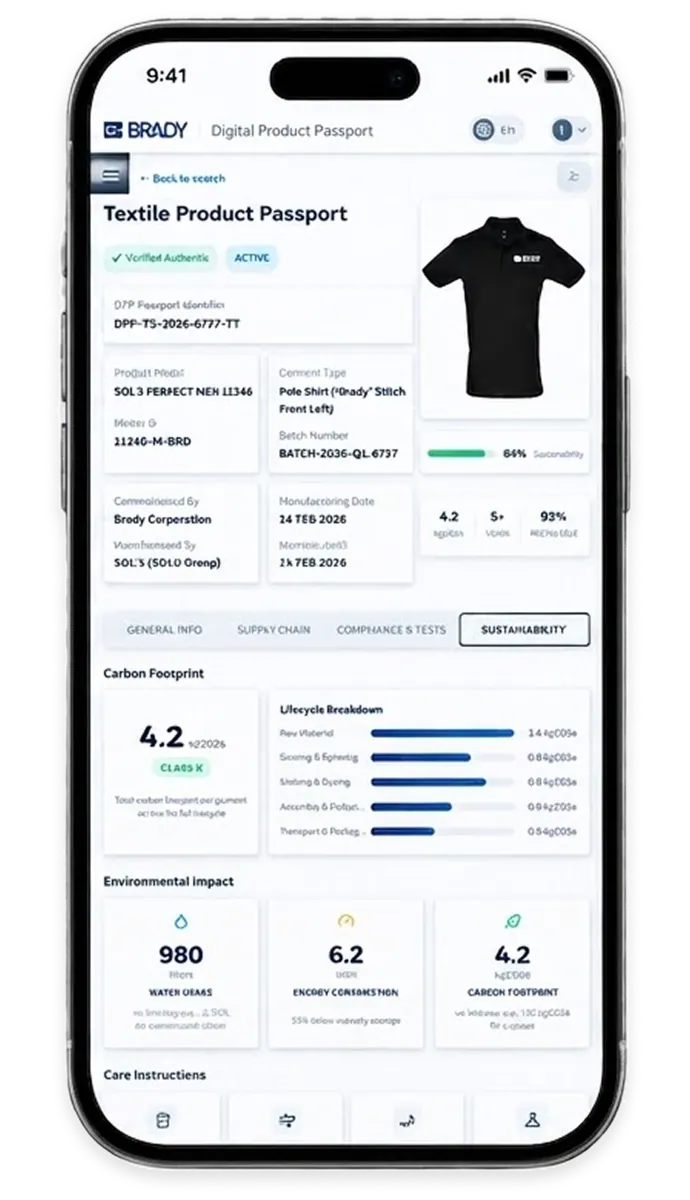 Textile & Apparel Passport access screen on a smartphone